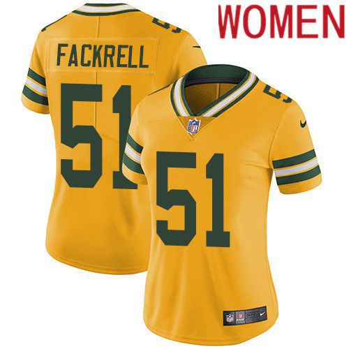 Women Green Bay Packers #51 Kyler Fackrell Yellow Nike Vapor Limited NFL Jersey